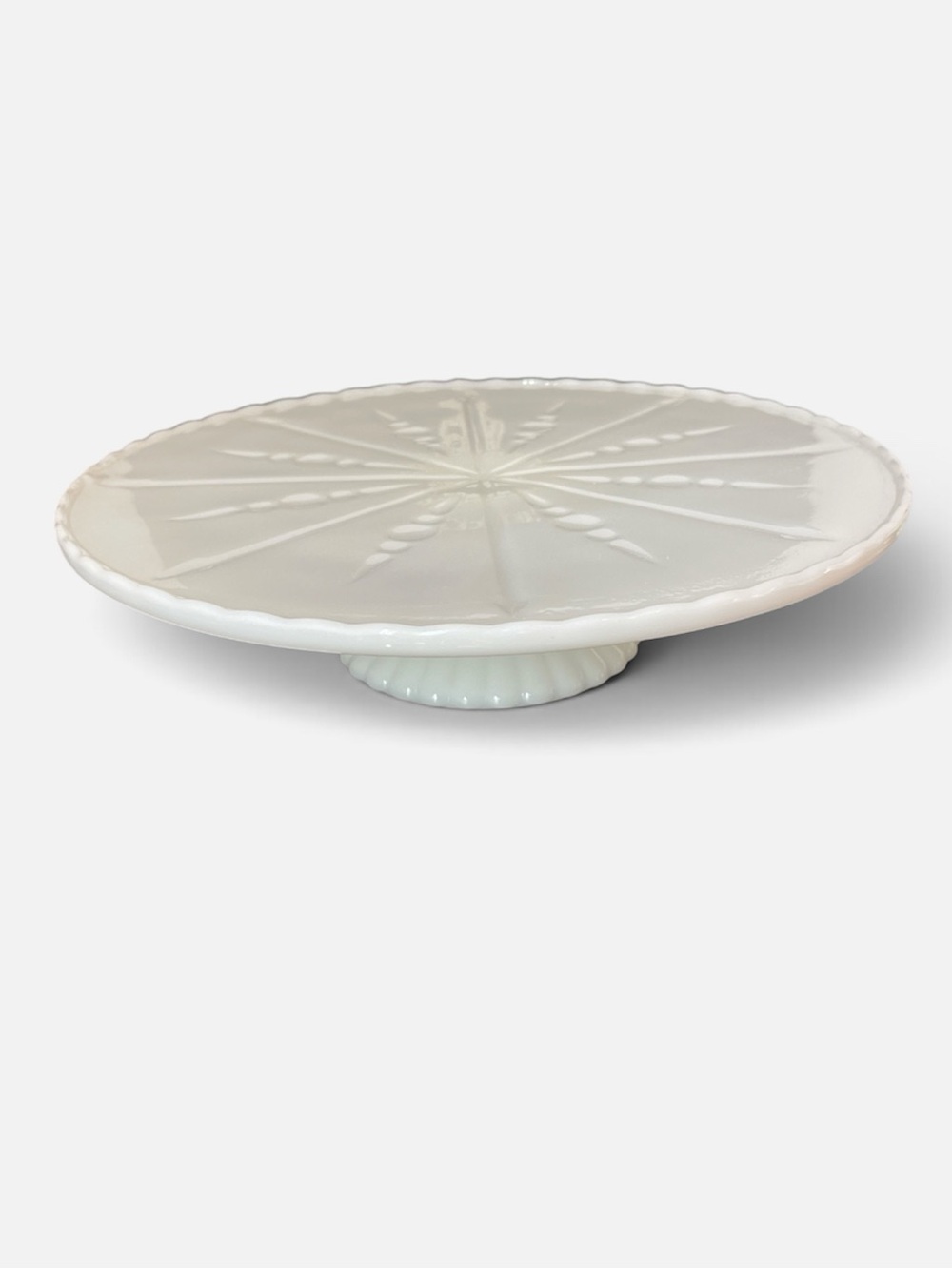 Vintage Anchor Hocking Milk Glass Cake Plate 1950s Snowflake Starburst